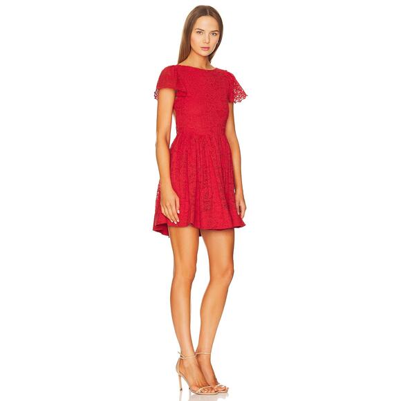 NWT Caroline Constas Red Marguerite Lace Overlay Open Back Mini Dress Size XS - Picture 2 of 15